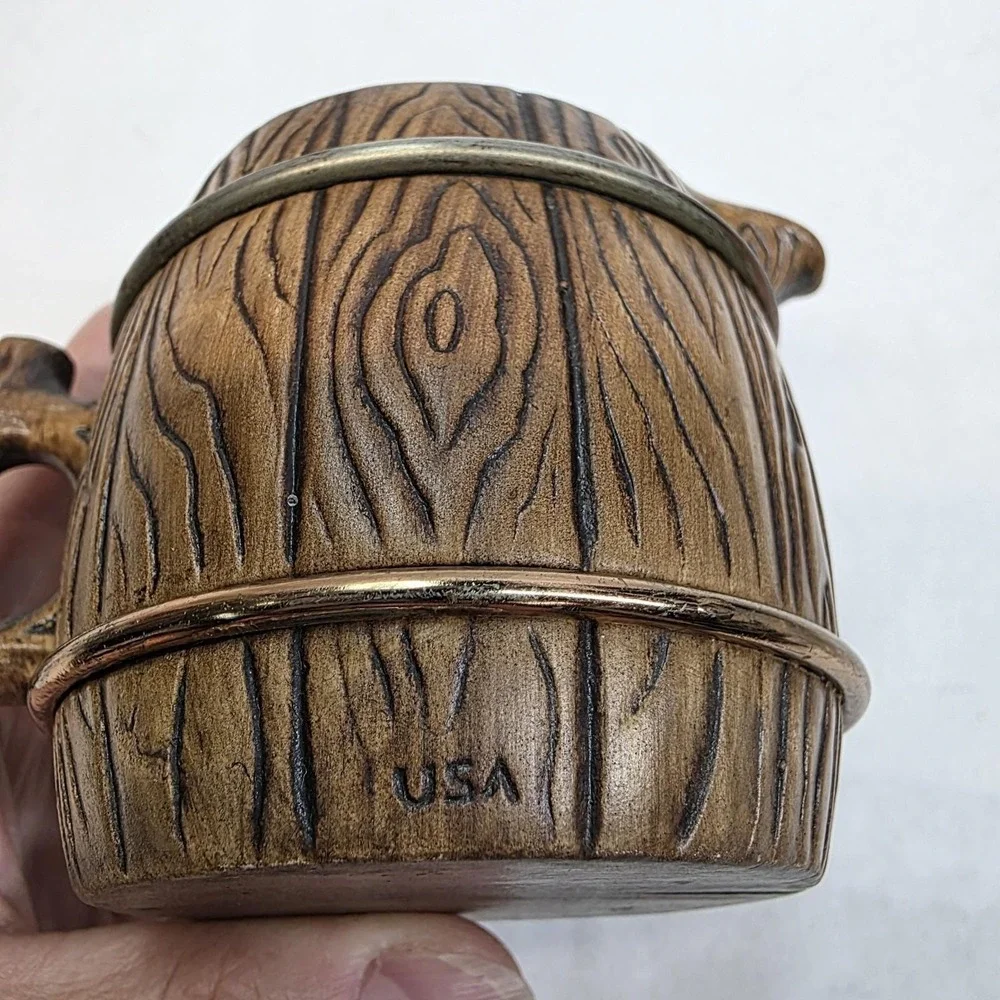 Vintage Treasure Craft‎ Cream And Sugar Set Barrel 1957 MCM Rustic Ceramic